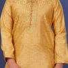 Gold Jacquard Silk Kurta Pyjama