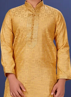 Gold Jacquard Silk Kurta Pyjama