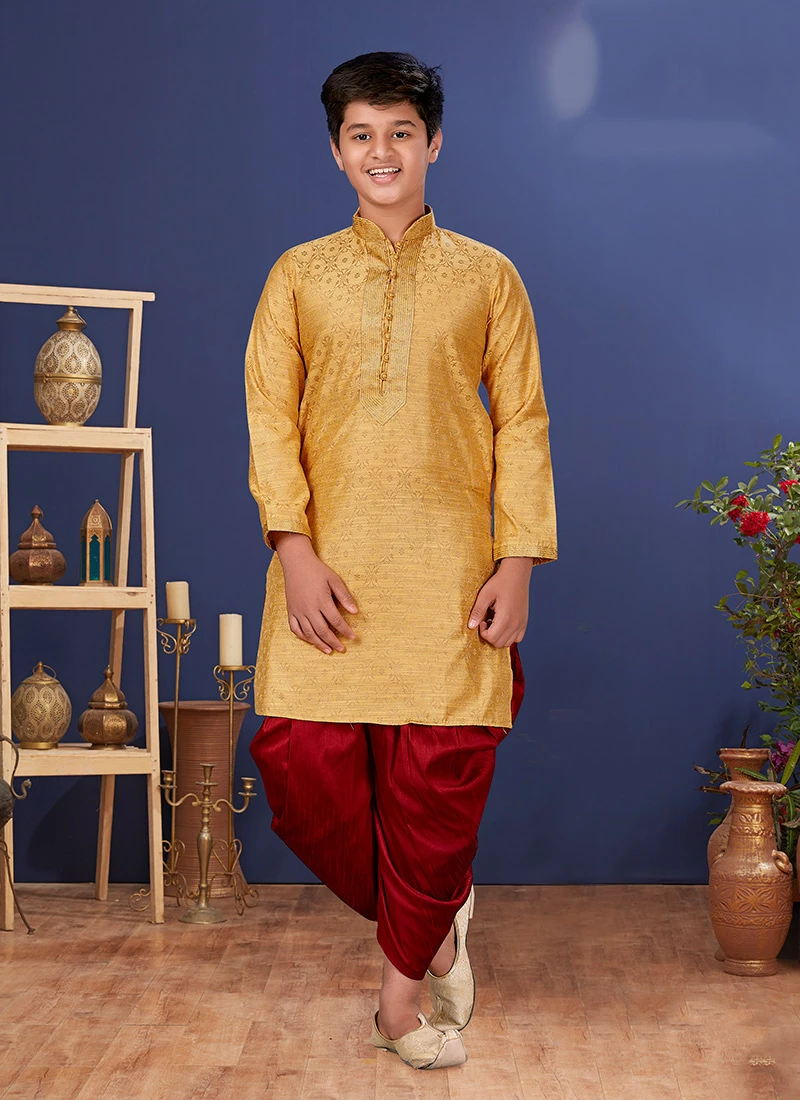 Gold Jacquard Silk Kurta Pyjama 2 Gold Jacquard Silk Kurta Pyjama - Image 2