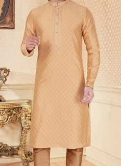 Gold Jari Jacquard Kurta Pyjama Party Wear