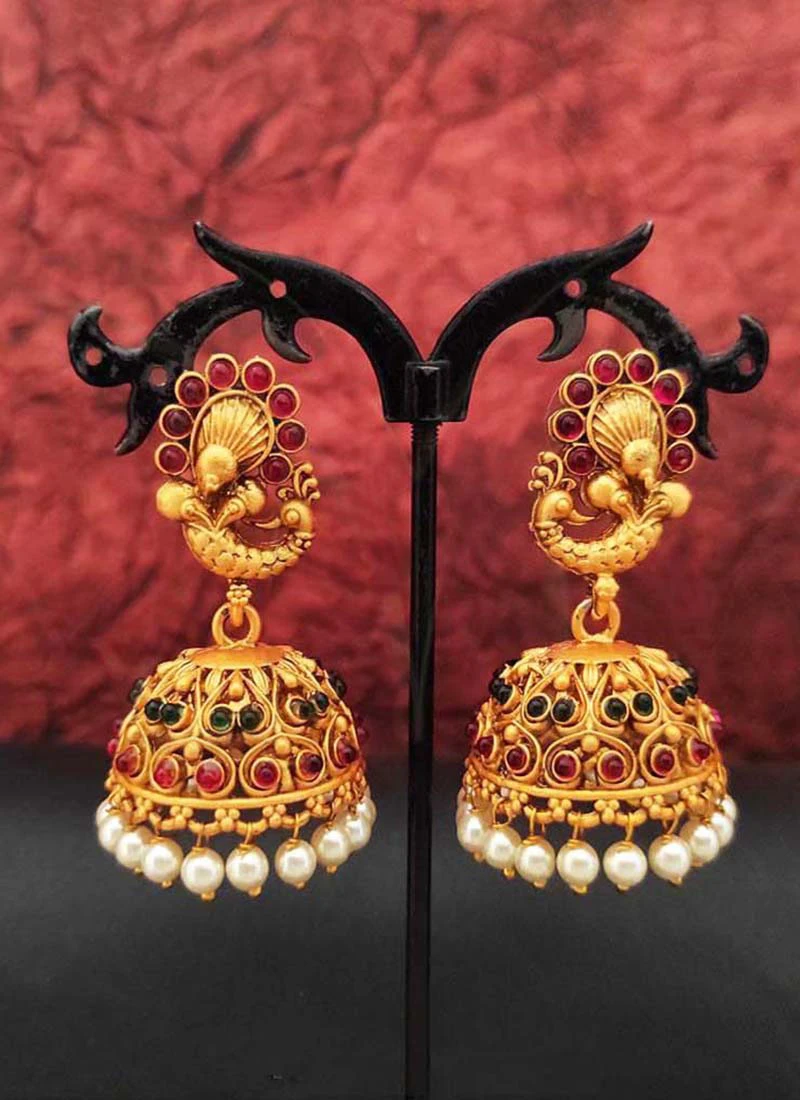 Gold Jhumka Earrings Festive Wear 2 Gold Jhumka Earrings Festive Wear - Image 2
