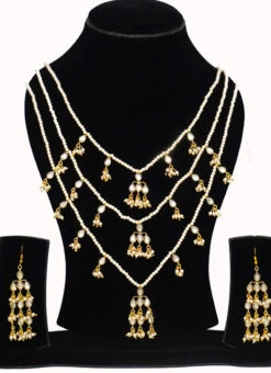 Gold Kundan Layered Necklace Set Party Wear -C Bazaar Shop gold kundan layered necklace set jynsddrj95115h b