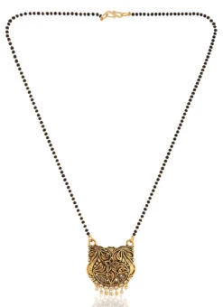Gold N Black Antique Gold Plated Flower Leaf Shape Mangalsutra Wedding Wear -C Bazaar Shop gold n black antique gold plated flower leaf shape mangalsutra jynejmpf8062 b