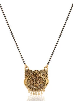 Gold N Black Antique Gold Plated Flower Leaf Shape Mangalsutra Wedding Wear