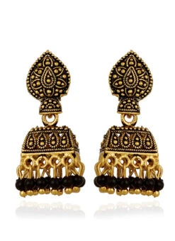 Gold N Black Jhumka Earrings Festive Wear -C Bazaar Shop gold n black jhumka earrings ermpf9066 b