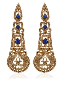 Gold N Blue Danglers Festive Wear -C Bazaar Shop gold n blue danglers ermpf9246 b