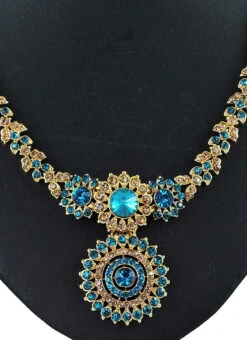 Gold N Blue Designer Necklace Set Party Wear