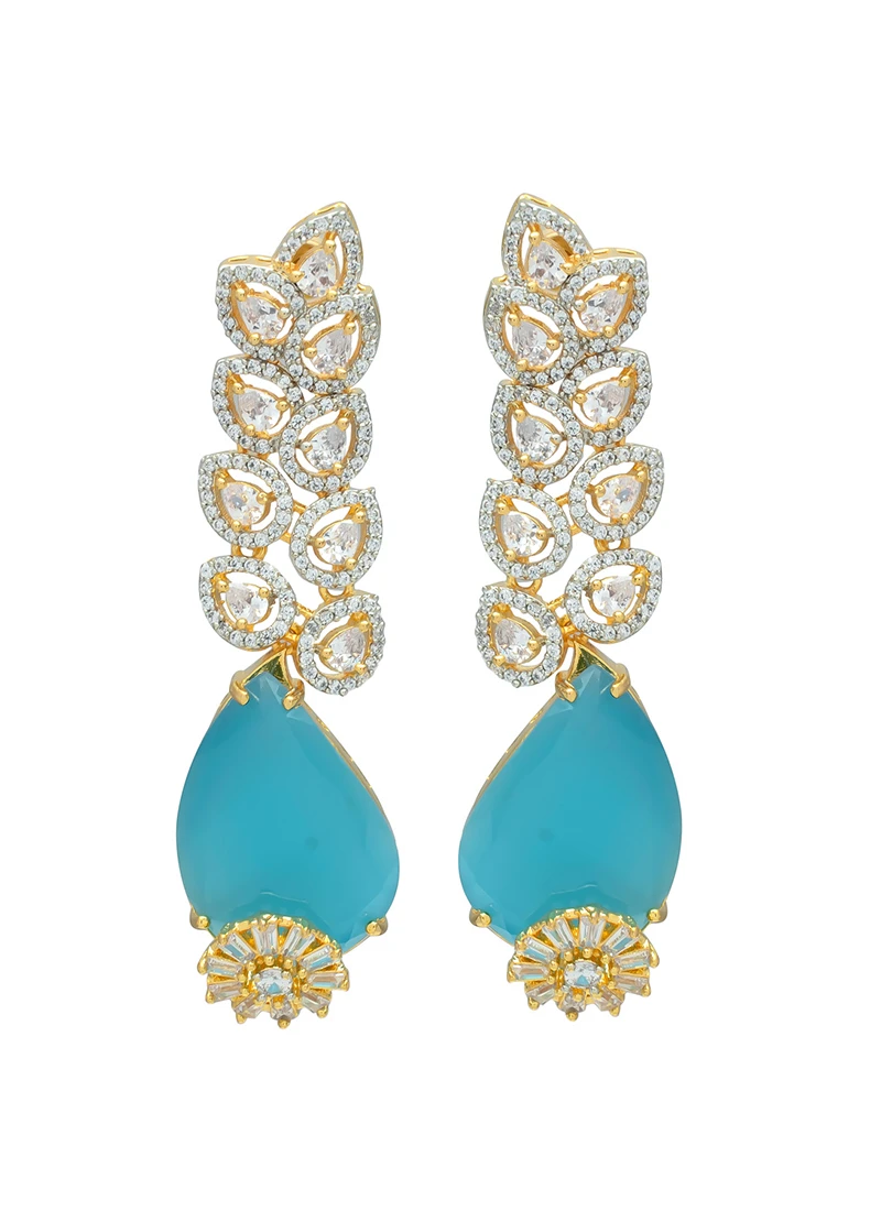Gold N Blue Stones Alloy Danglers Party Wear 3 Gold N Blue Stones Alloy Danglers Party Wear - Image 3