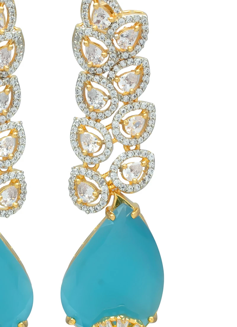 Gold N Blue Stones Alloy Danglers Party Wear 1 Gold N Blue Stones Alloy Danglers Party Wear