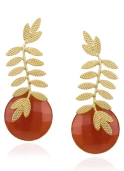 Gold N Dark Orange Danglers Festive Wear -C Bazaar Shop gold n dark orange danglers ermpf9485 b