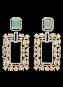 Gold N Dusty Green Stones Alloy Danglers Party Wear -C Bazaar Shop gold n dusty green stones alloy danglers erjrurea2348 b