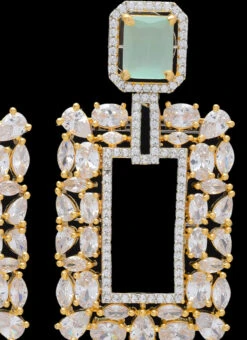 Gold N Dusty Green Stones Alloy Danglers Party Wear