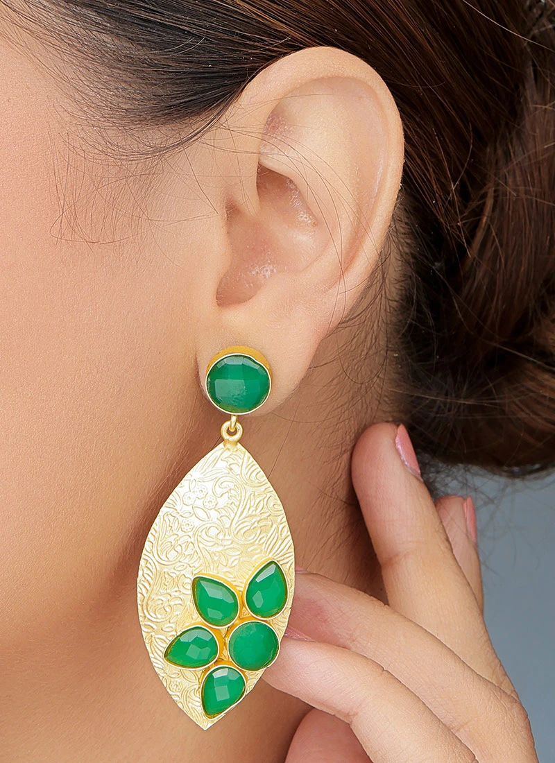 Gold N Green Danglers Festive Wear 1 Gold N Green Danglers Festive Wear