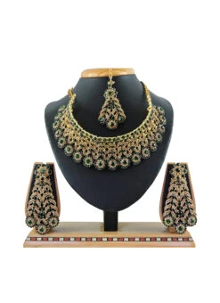Gold N Green Necklace Set Wedding Wear 5 Gold N Green Necklace Set Wedding Wear -C Bazaar Shop gold n green necklace set jymmkns5625b b
