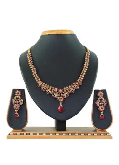 Gold N Maroon Necklace Set Party Wear -C Bazaar Shop gold n maroon necklace set jysmkns270g b