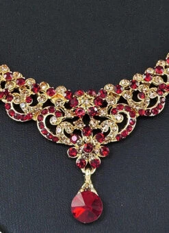 Gold N Maroon Necklace Set Party Wear