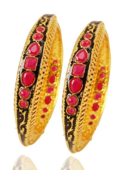 Gold N Pink Bangle Set Wedding Wear -C Bazaar Shop gold n pink bangle set hjbrmkns0518 b