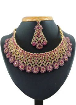 Gold N Pink Necklace Set Wedding Wear