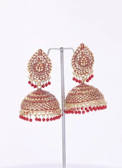 Gold N Red Jhumka Earrings Festive Wear -C Bazaar Shop gold n red jhumka earrings ermbm505 b