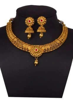 Gold N Red Necklace Set Festive Wear -C Bazaar Shop gold n red necklace set jysmpf9930 b