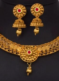 Gold N Red Necklace Set Festive Wear