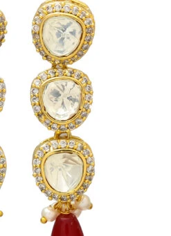 Gold N Red Stones Alloy Danglers Party Wear