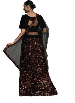 Gold N Red Velvet Sequins A Line Lehenga Festive Wear -C Bazaar Shop gold n red velvet sequins a line lehenga ghsstsktmbj7655 b