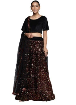 Gold N Red Velvet Sequins A Line Lehenga Festive Wear -C Bazaar Shop gold n red velvet sequins a line lehenga ghsstsktmbj7655 u