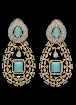 Gold N Sea Green Stones Alloy Danglers Party Wear -C Bazaar Shop gold n sea green stones alloy danglers erjrurea2350 b