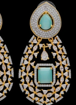 Gold N Sea Green Stones Alloy Danglers Party Wear