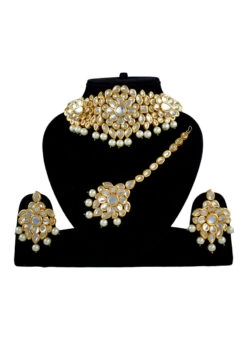 Gold N White Choker Set Wedding Wear -C Bazaar Shop gold n white choker set jymmnikm733 b