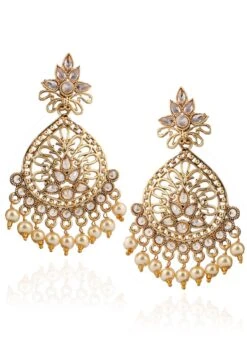 Gold N White Danglers Festive Wear -C Bazaar Shop gold n white danglers ermpf9256 b