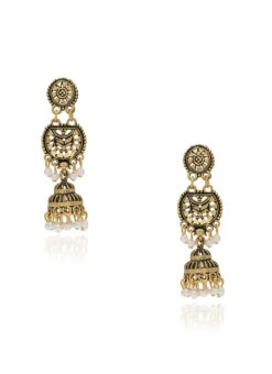 Gold N White Designer Jhumka Earrings Festive Wear -C Bazaar Shop gold n white designer jhumka earrings erhof30759 b