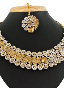 Gold N White Designer Necklace Set Party Wear