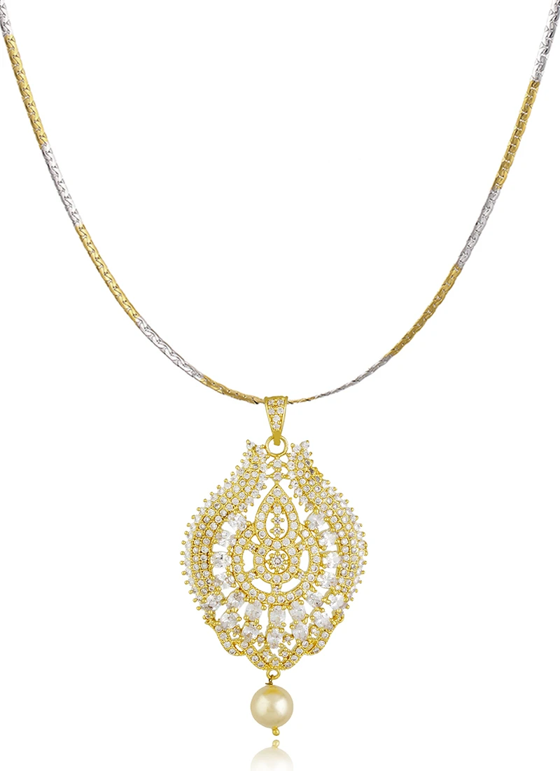 Gold N White Pendant Set Festive Wear 1 Gold N White Pendant Set Festive Wear