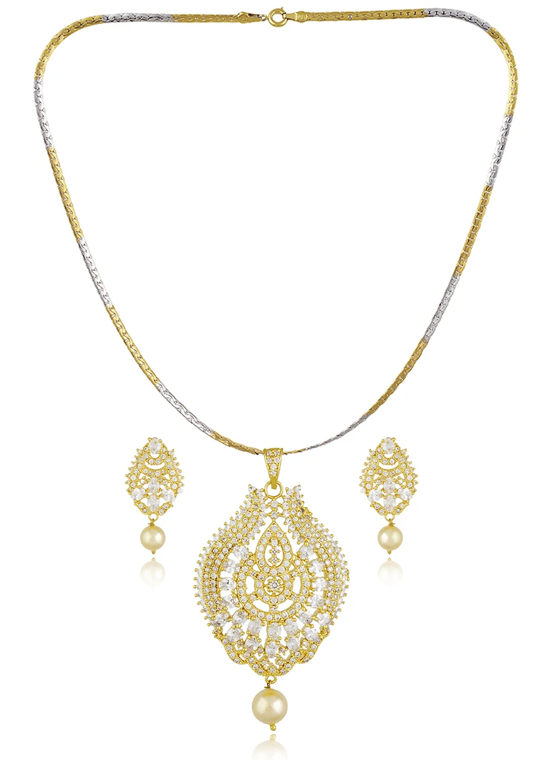 Gold N White Pendant Set Festive Wear 2 Gold N White Pendant Set Festive Wear - Image 2
