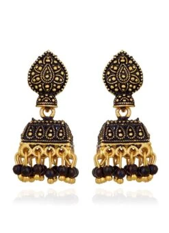 Gold N Purple Jhumka Earrings Festive Wear -C Bazaar Shop gold n wine jhumka earrings ermpf9067 b