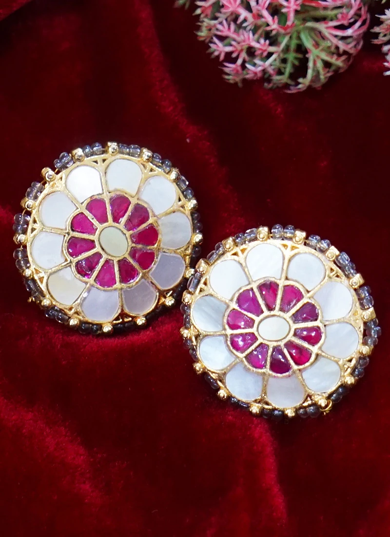 Gold Plated Alloy Pearl Stud Earrings Party Wear 3 Gold Plated Alloy Pearl Stud Earrings Party Wear - Image 3