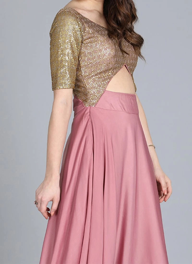 Gold Sequin Embroidered N Mauve Full Flare Gown Festive Wear 1 Gold Sequin Embroidered N Mauve Full Flare Gown Festive Wear
