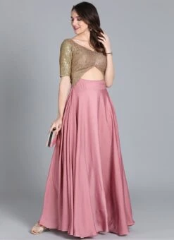 Gold Sequin Embroidered N Mauve Full Flare Gown Festive Wear 8 Gold Sequin Embroidered N Mauve Full Flare Gown Festive Wear -C Bazaar Shop gold sequin embroidered n mauve full flare gown IWBS01909757 u