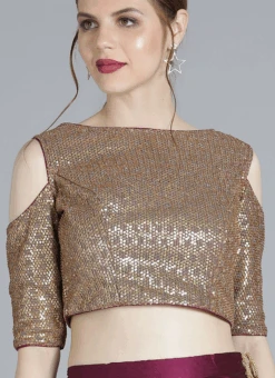 Gold Sequins Cold Shoulder Blouse Party Wear -C Bazaar Shop gold sequins cold shoulder blouse BLBS02209601 u