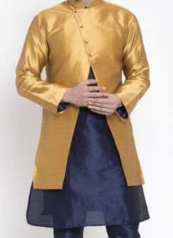 Gold Textured Dupion Silk Nehru Jacket