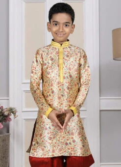 Golden Art Silk Printed Kurta Pyjama Party Wear -C Bazaar Shop golden art silk printed kurta pyjama kdmrg12052 b