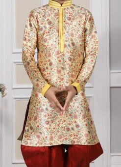 Golden Art Silk Printed Kurta Pyjama Party Wear