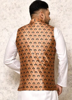 Golden Art Silk Printed Nehru Jacket -C Bazaar Shop golden art silk printed nehru jacket jmkkvfvls341 b