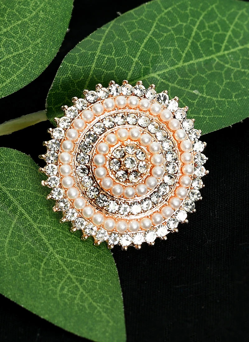 Golden Brass Pearl And Stones Ring Party Wear 3 Golden Brass Pearl And Stones Ring Party Wear - Image 3