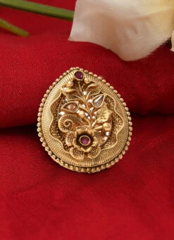 Golden Brass Pearl Ring Party Wear -C Bazaar Shop golden brass pearl ring hjrdmif007 b