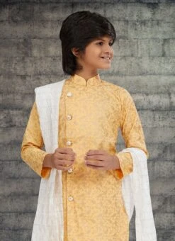 Golden Cotton Kids Boys Indowestern Sherwani Festive Wear -C Bazaar Shop golden cotton kids boys indowestern sherwani kdbmss6227 b