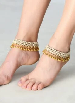 Golden Designer Anklets Festive Wear -C Bazaar Shop golden designer anklets ftjdmf004 b