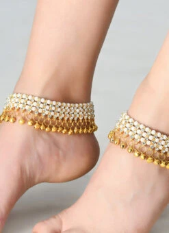 Golden Designer Anklets Festive Wear